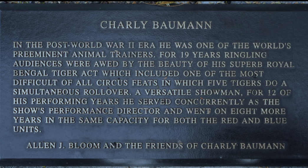 Charley Baumann Circus Ring Of Fame Foundation inductee  plaque