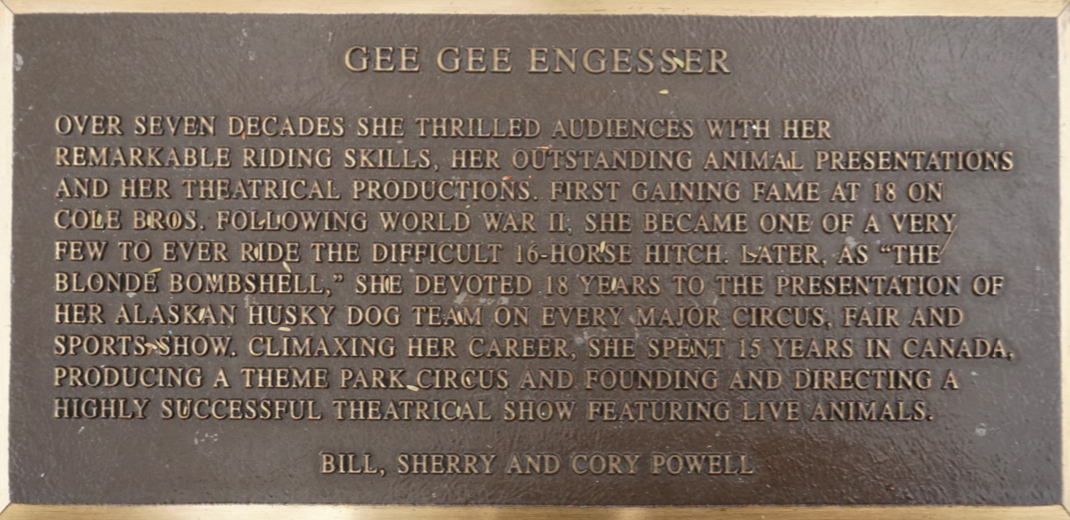 Gee Gee Engesser Circus Ring Of Fame Foundation inductee