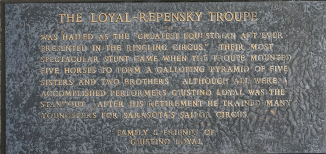 Loyal Repensky Troupe Circus Ring Of Fame Foundation inductees plaque