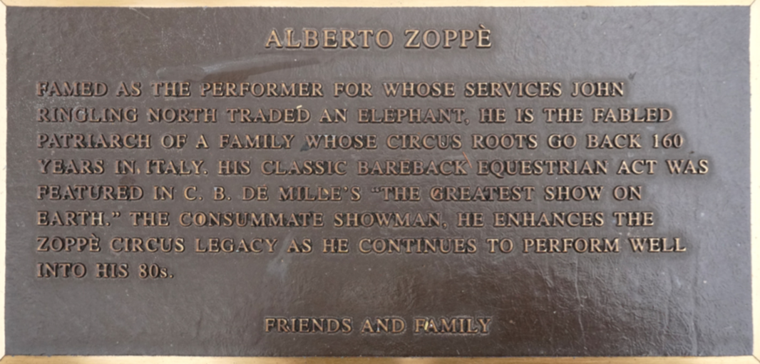 Alberto Zoppe Circus Ring Of Fame Foundation inductee