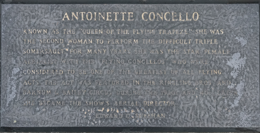 Antoinette Concello Circus Ring Of Fame Foundation inductee plaque