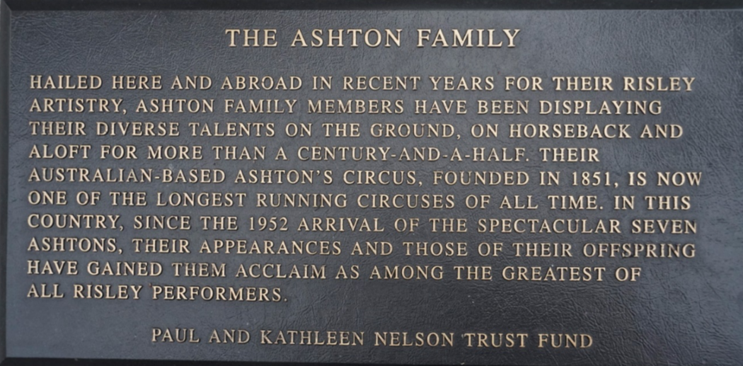 Ashton Family Circus Ring Of Fame Foundation plaque