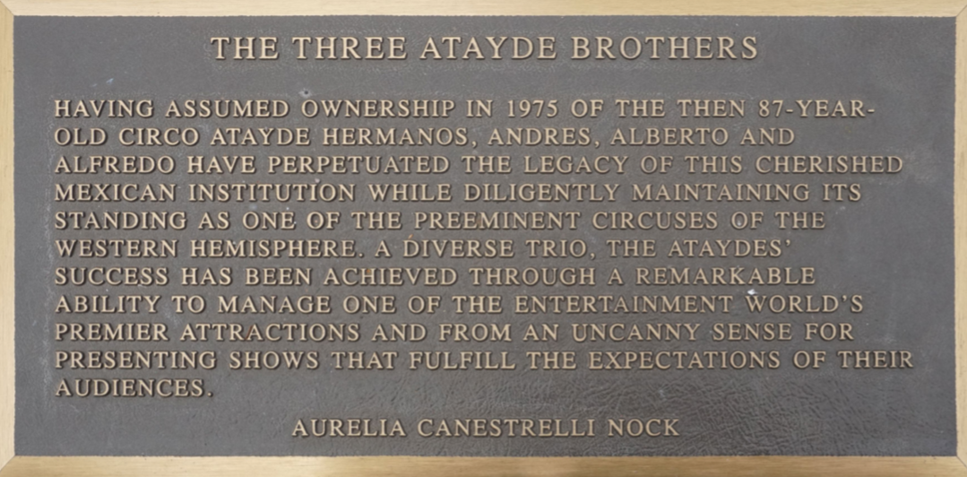 Atayde Brothers Circus Ring Of Fame Foundation Plaque