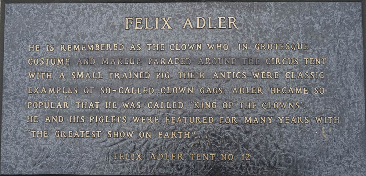 Frank Bartlett (Felix) Adler Circus Ring Of Fame Foundation plaque