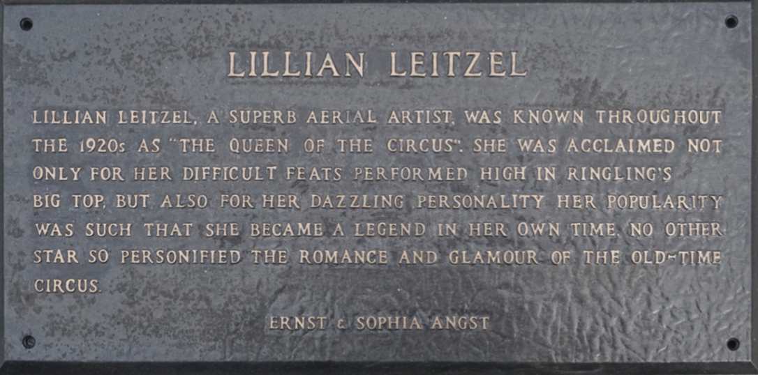 Lillian Leitzel Circus Ring Of Fame Foundation inductee plaque