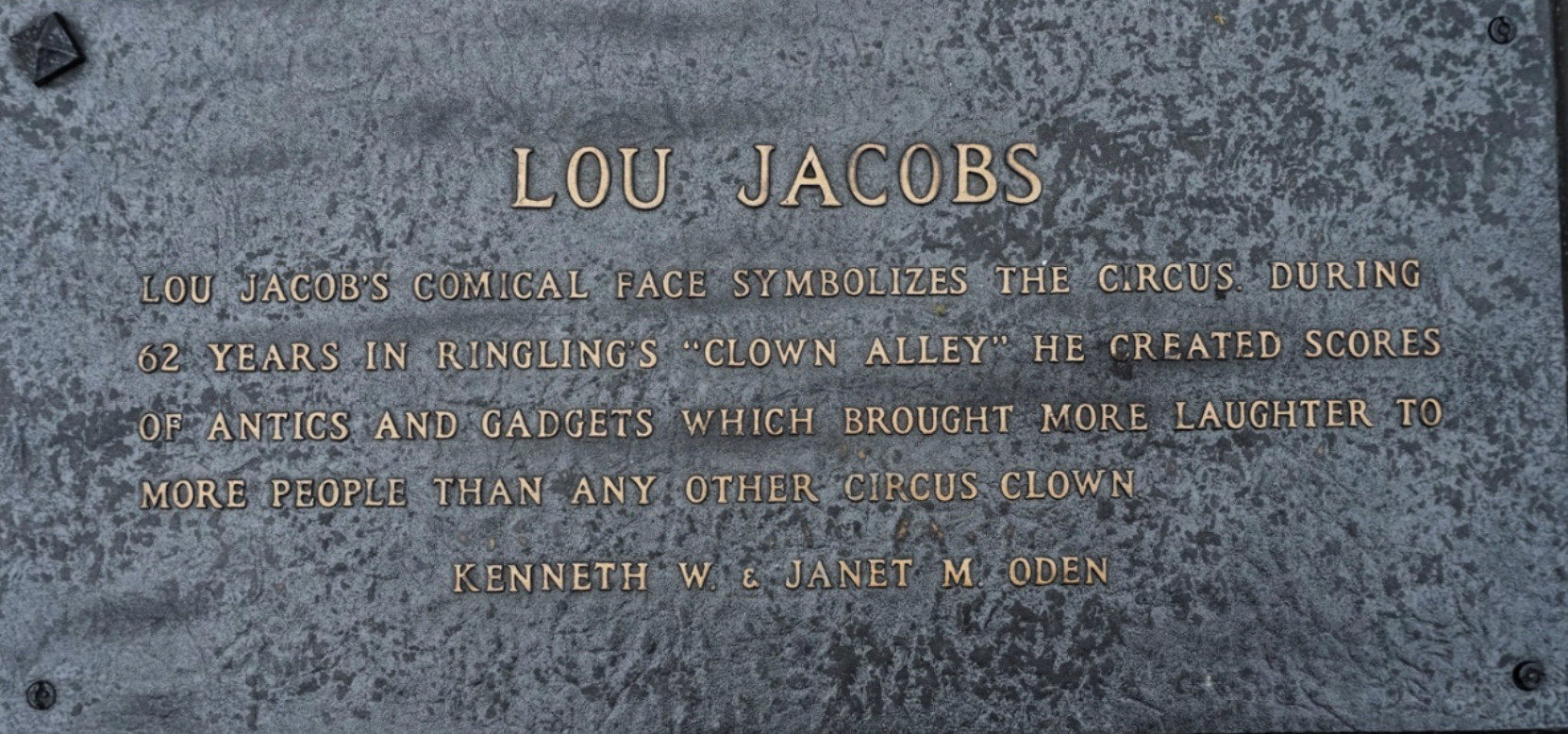 Lou Jacobs Circus Ring Of Fame Foundation inductee plaque