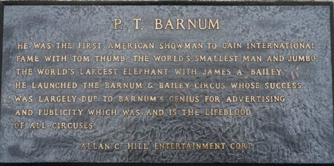 P.T. Barnum Circus Ring Of Fame Foundation inductee plaque