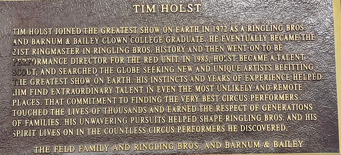 Tim Holst Circus Ring Of Fame Foundation inductee