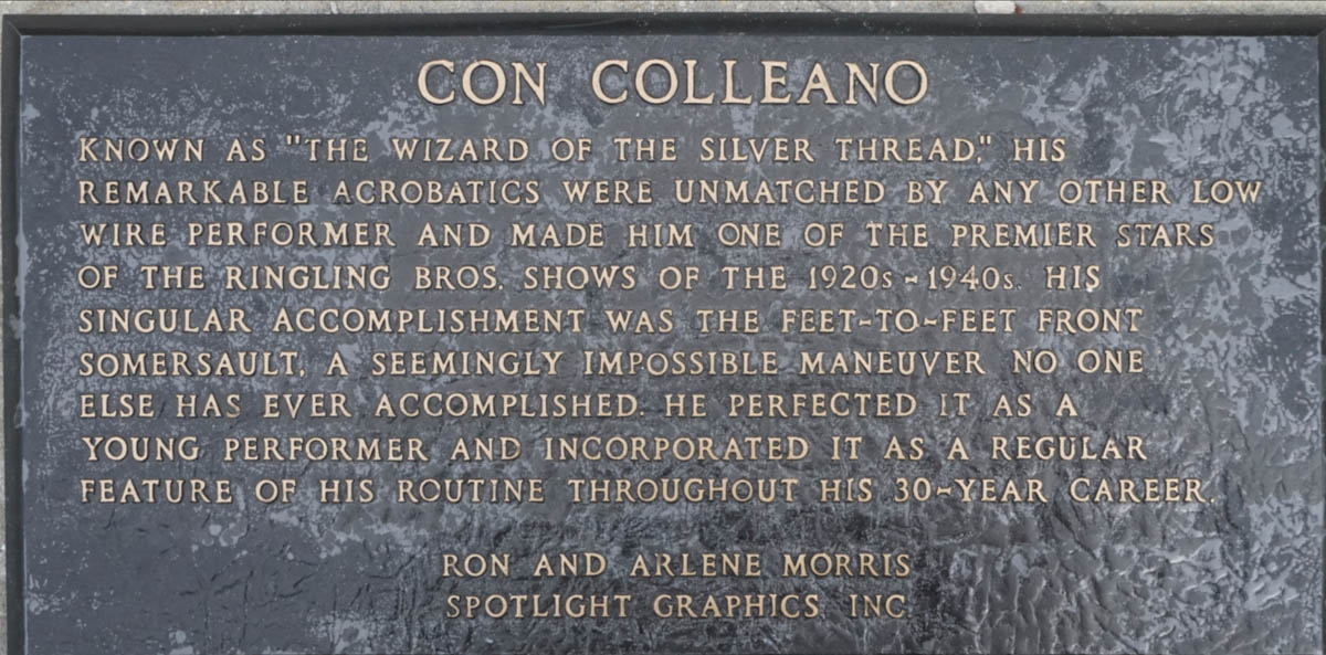 Con Colleano Circus Ring Of Fame Foundation inductee plaque