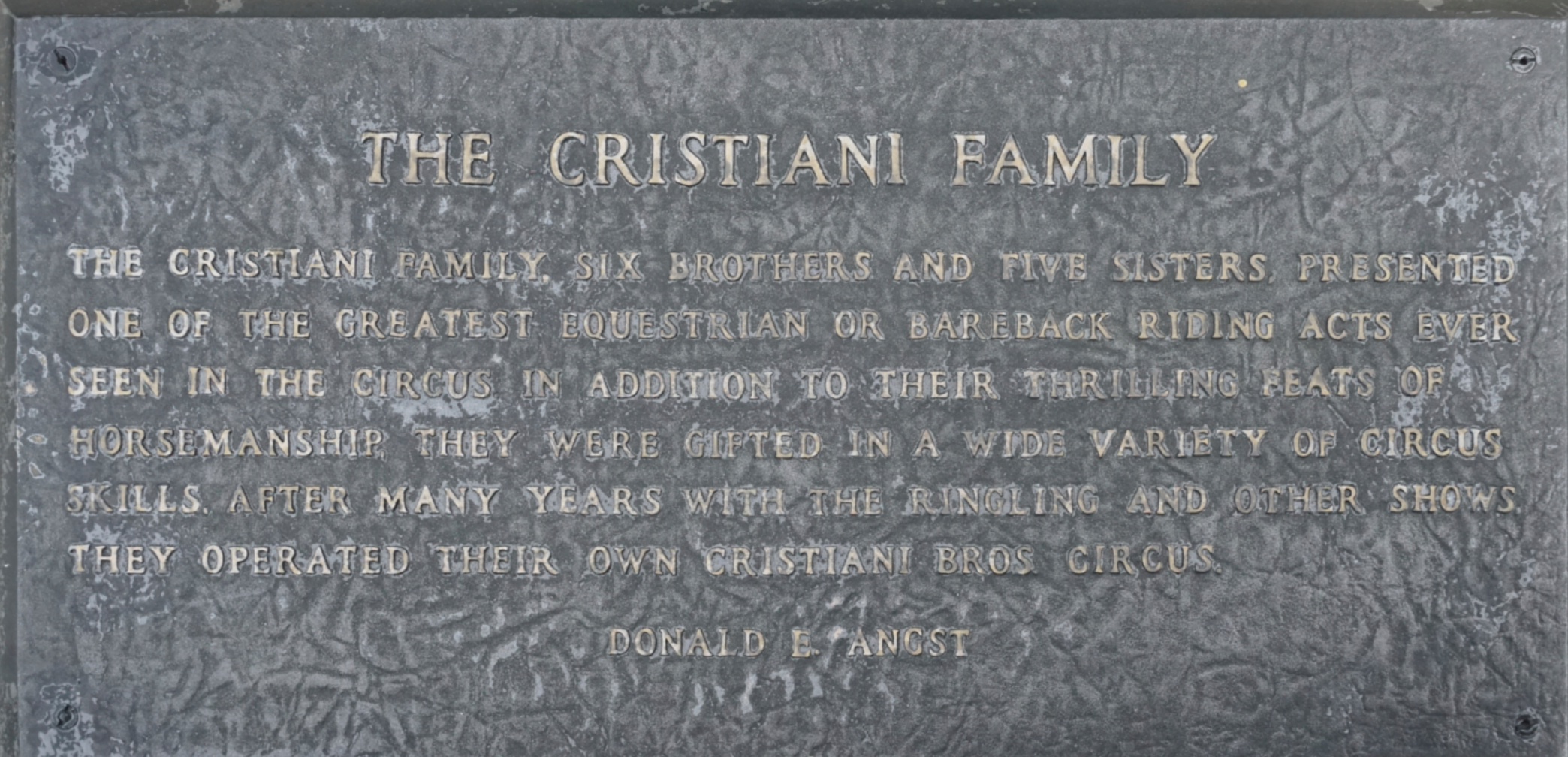 Cristiani Family Circus Ring Of Fame Foundation inductees plaque