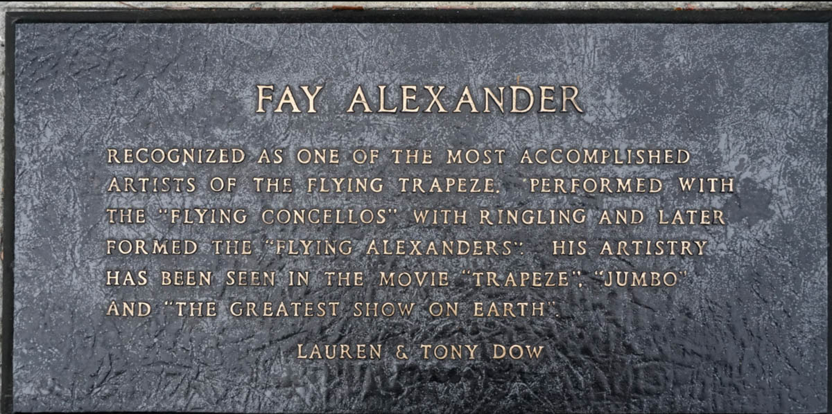 Fay Alexander Circus Ring Of Fame Foundation inductee plaque