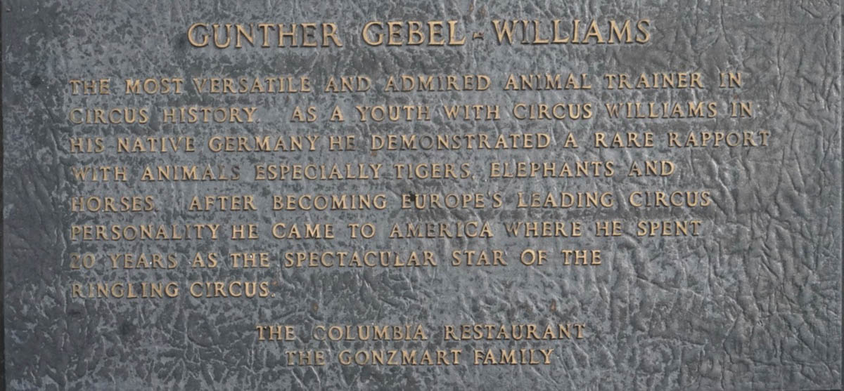 Gunther Gebel-Williams Circus Ring Of Fame Foundation plaque