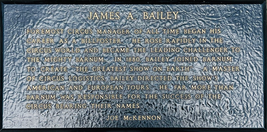 james a bailey Circus Ring Of Fame Foundation plaque