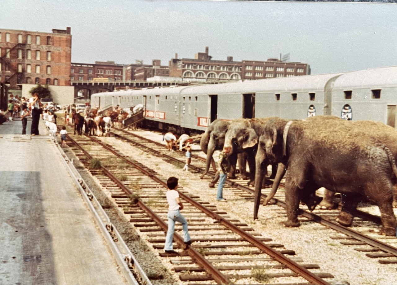 Mark Hersch at train yard, Kansas City, 1980